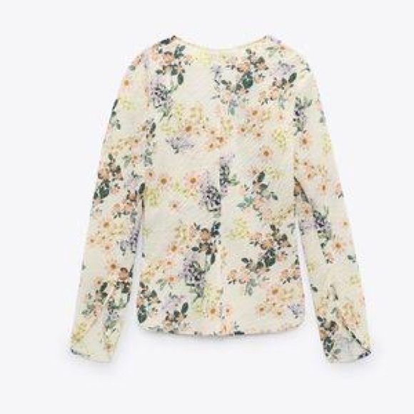 ZARA NWT Floral Structured Printed Blouse Cream Small - Picture 5 of 9